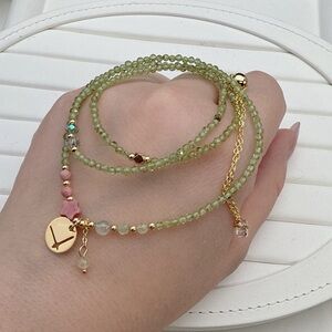 GB49 Handmade Dainty Peridot Triple layer Bracelet Necklace 2in1